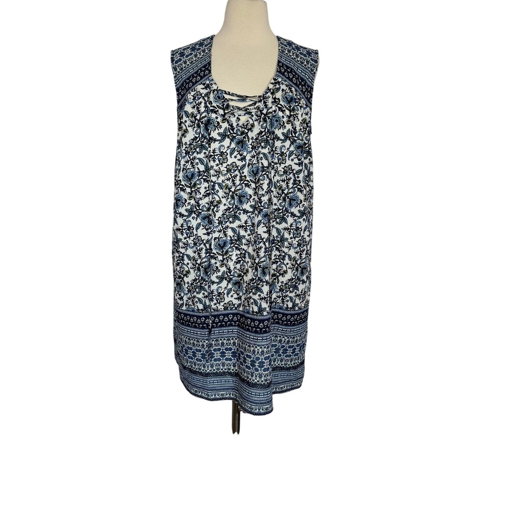 Perch By Blu Pepper Blue White Floral Paisley Lace Up Shift Dress Women SZ 2XL
